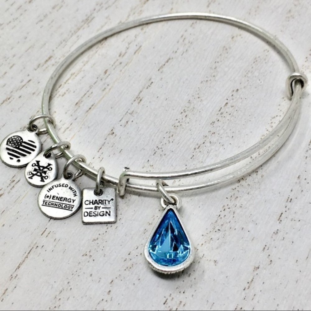 ALEX & ANI December Birthstone Charm Silver Tone Bangle Swarovski